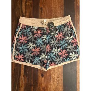 Brisira Men’s Swim Trunks – Size 34 – Black Palm Print – New With Tags